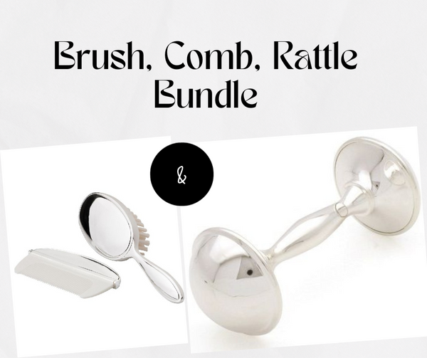 Silver Plated Brush, Comb & Rattle Set