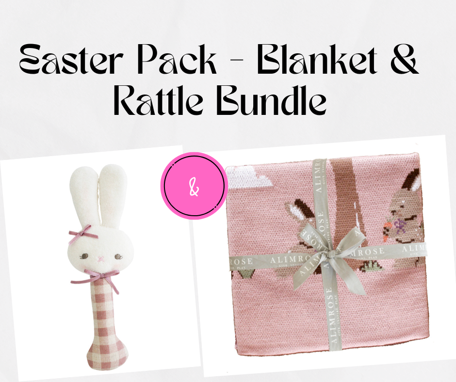 Easter Pack - Alimrose Knit Blanket + Bunny Hand Rattle Bundle Pack Alimrose
