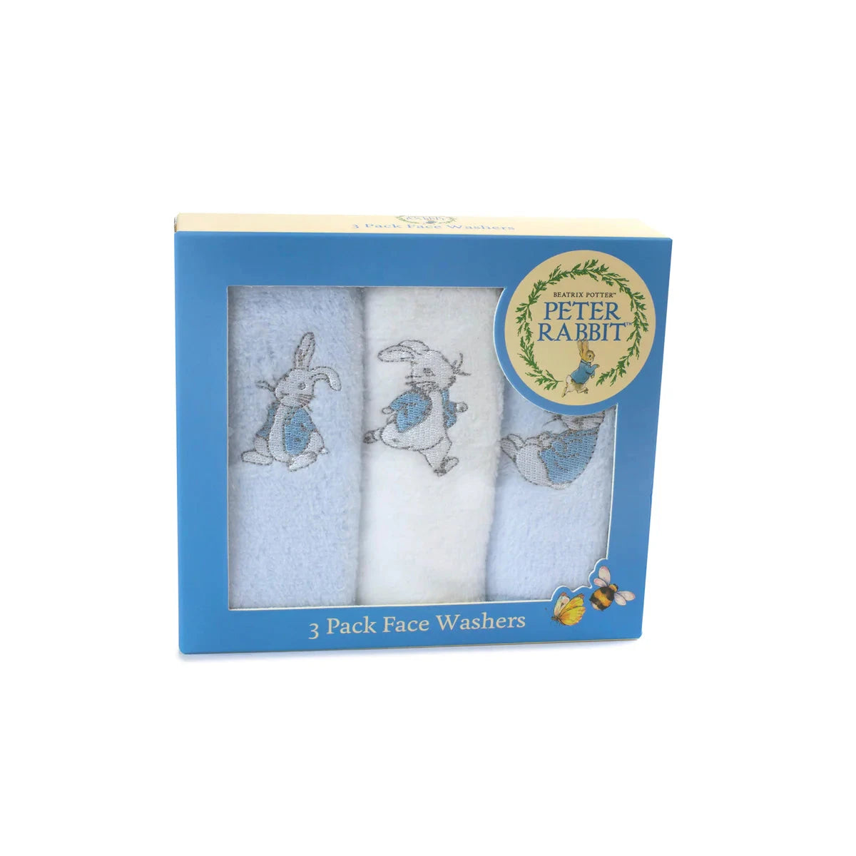 Peter Rabbit 'Hop Little Rabbit' 3 Pack Blue Face Washers Bubba Blue
