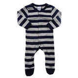 Snugzeez Full Sleeve Cotton Romper - Navy Blue & Grey Stripes Snugzeez