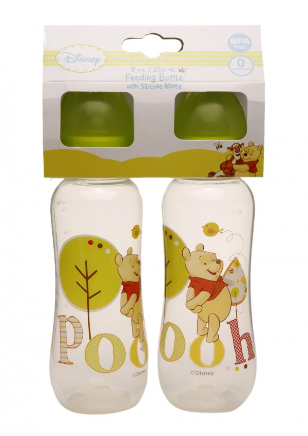 Disney Winnie The Pooh Lime Feeding Bottle 250ml - 2 Pack x 2