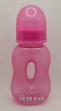 a pink plastic bottle with a hole
