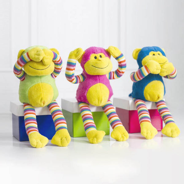 Milo Monkey Bright Striped Pink - Blanket Babies