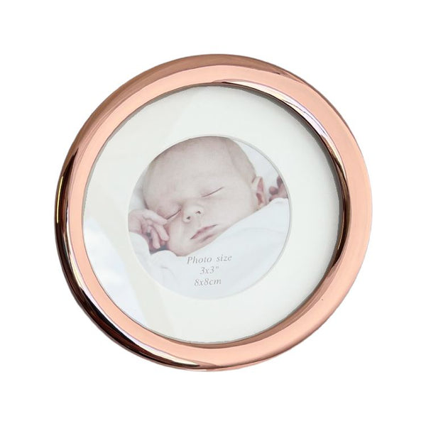 Simply Rose Gold Plated Round Photo Frame - 3 x 3 - Blanket Babies