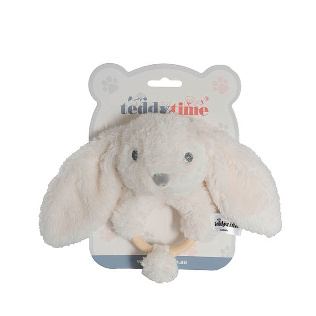 Rosie Bunny Rattle White & Pink - 18cmHT by Teddy Time