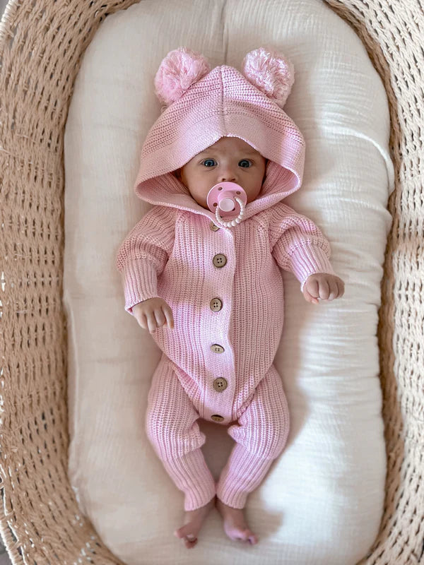 Classic Knit Hoodie Romper- Cotton Candy by Little B's Nursery