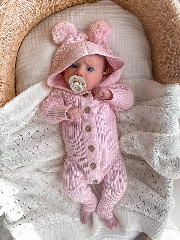 Classic Knit Hoodie Romper- Cotton Candy by Little B's Nursery