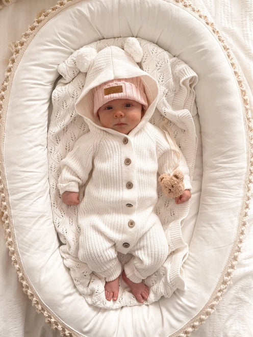 Classic Knit Hoodie Romper - Milk by Little B's Nursery