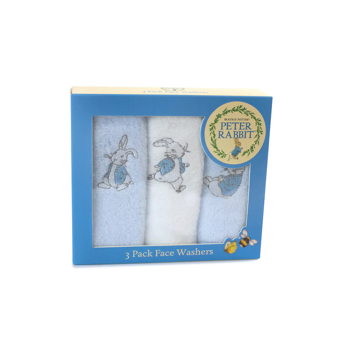 Peter Rabbit 'Hop Little Rabbit' 3 Pack Blue Face Washers