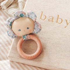 Flower Baby Teether Rattle Liberty Blue by Alimrose