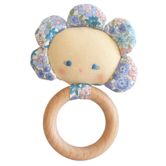 Flower Baby Teether Rattle Liberty Blue by Alimrose