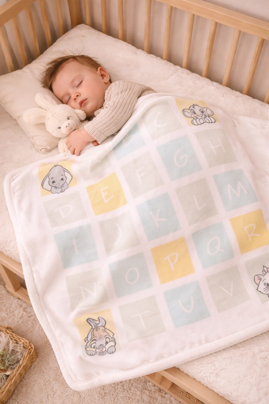 Disney blanket with dumbo, thumper and marie. 