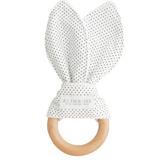 Bailey Bunny Beechwood Teether Navy Spot by Alimrose