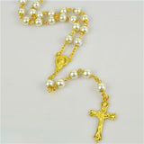 Gold Cross Pearl Bead Rosary