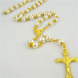 Gold Cross Pearl Bead Rosary