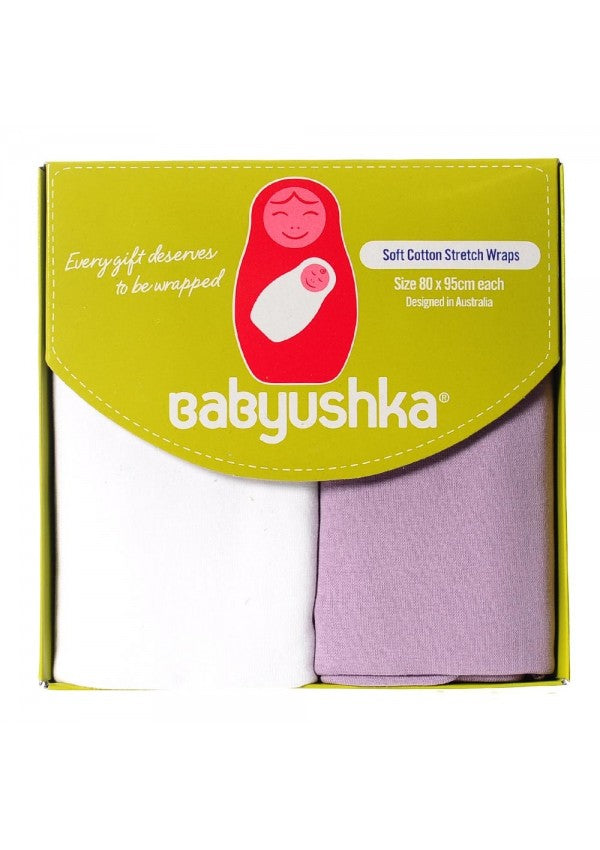 2-Pack Babyushka Purple & White Stretch Wrap Gift Boxed - Blanket Babies