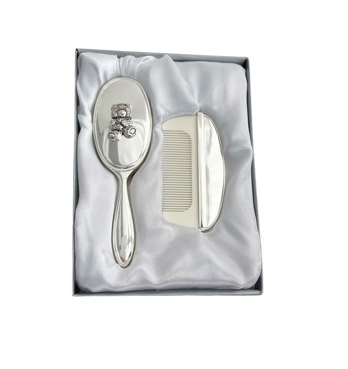 Elegant Silver Plated Bear Brush & Comb  Set - Blanket Babies