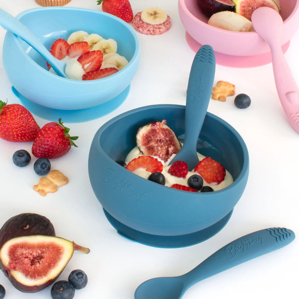 Pink   Silicone Suction Bowl Set with Two Spoons by Bright Berry - Blanket Babies