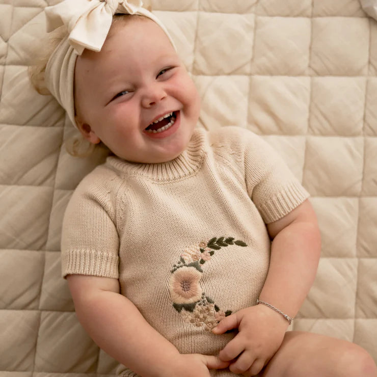 Embroidered Organic Knit Romper - Mani - Blanket Babies