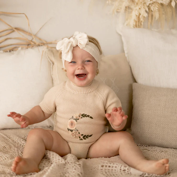 Embroidered Organic Knit Romper - Mani - Blanket Babies