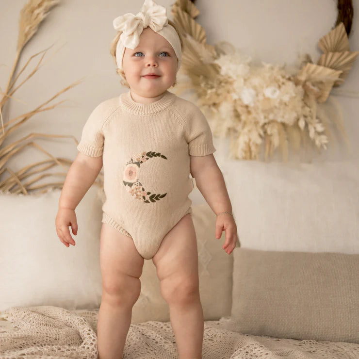 Embroidered Organic Knit Romper - Mani - Blanket Babies