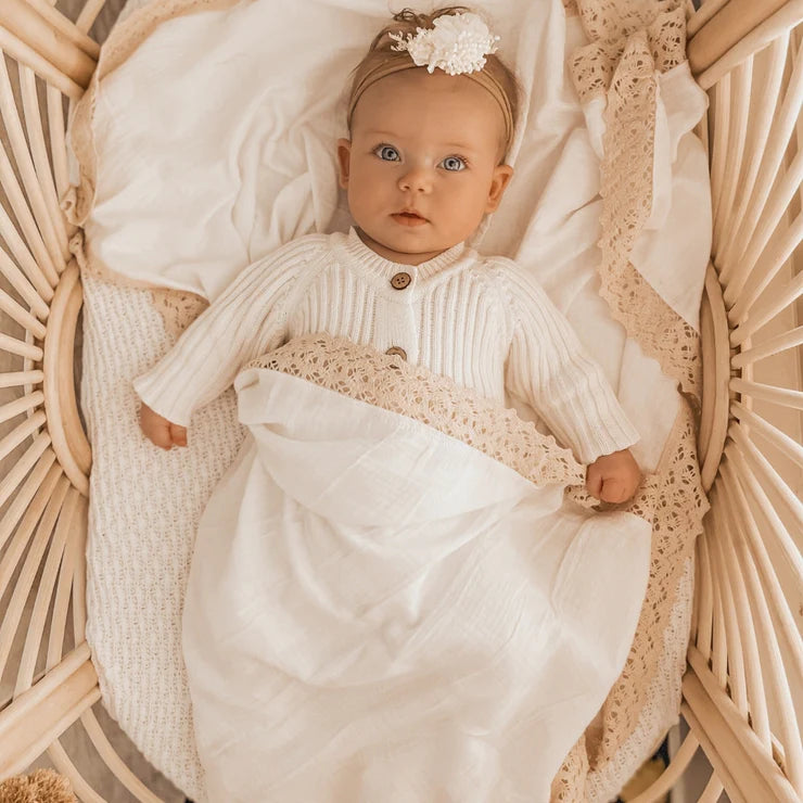 Heirloom Swaddle - Milk with Beige Lace - Blanket Babies