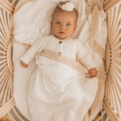 Heirloom Swaddle - Milk with Beige Lace - Blanket Babies