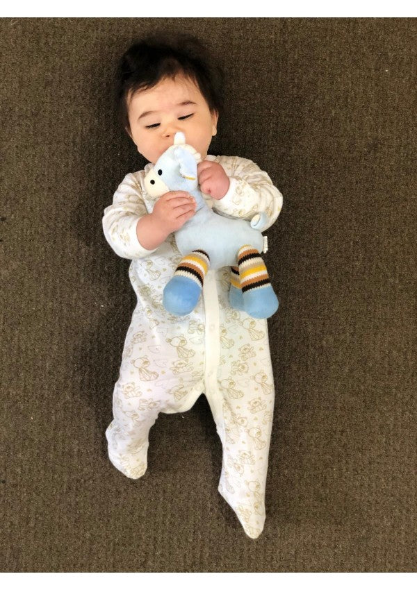 Giraffe Thomas with Rattle - Blue - Blanket Babies