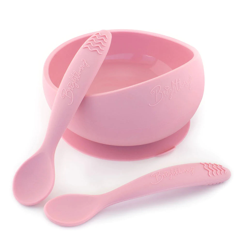 Pink   Silicone Suction Bowl Set with Two Spoons by Bright Berry - Blanket Babies