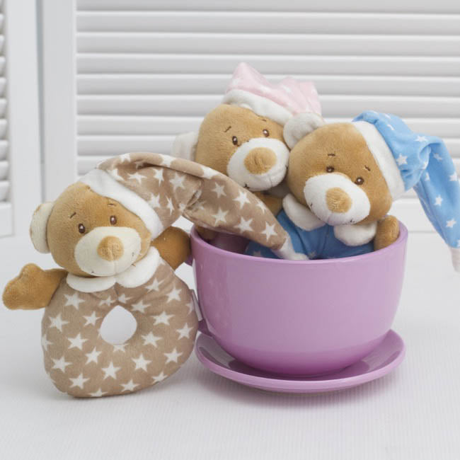 Starbright Teddy Bear Ring Rattle - Blue - Blanket Babies