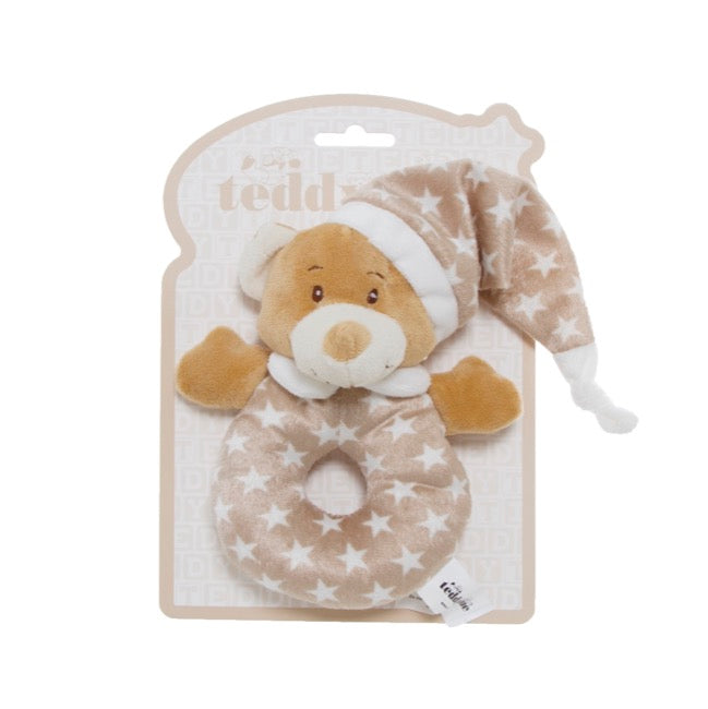 Starbright Teddy Bear Ring Rattle - Beige - Blanket Babies