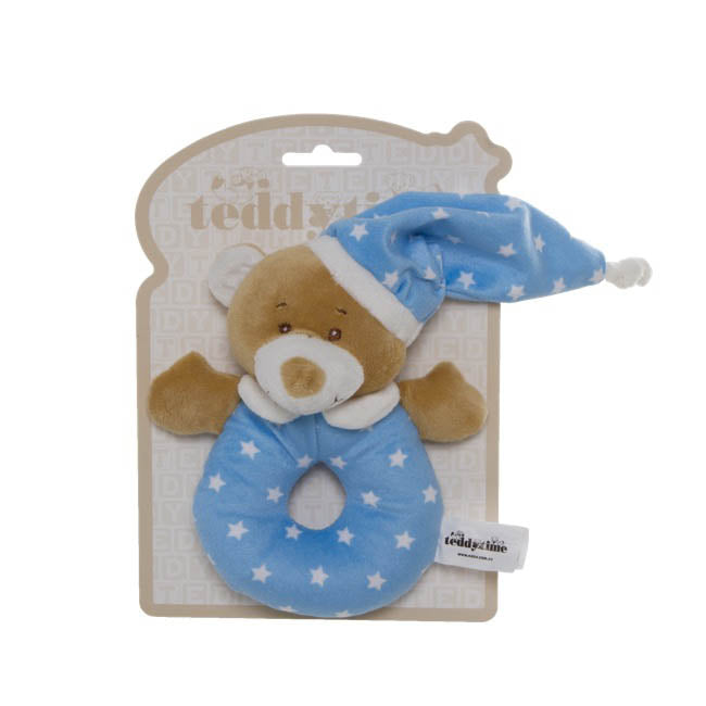 Starbright Teddy Bear Ring Rattle - Blue - Blanket Babies